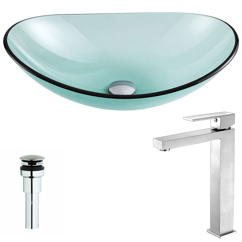 Anzzi Major Series Deco-Glass Vessel Sink in Lustrous Green with Enti Faucet in Brushed Nickel
