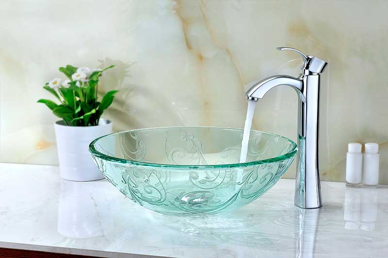 Anzzi Kolokiki Series Vessel Sink with Pop-Up Drain in Crystal Clear Floral S214 3