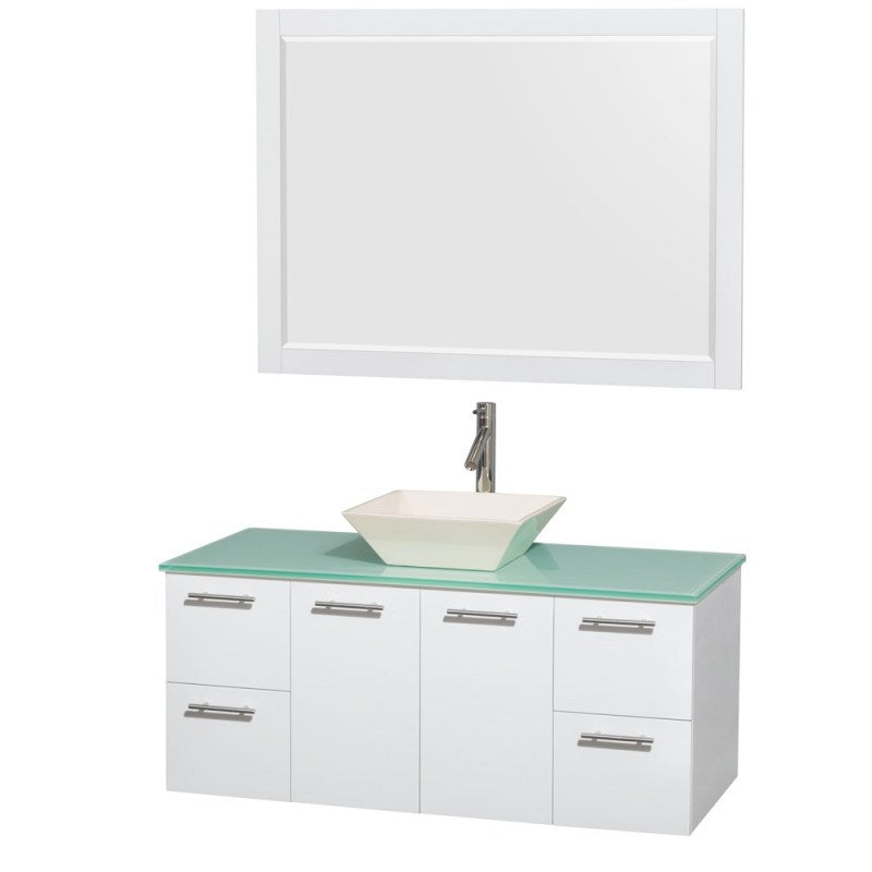 Wyndham Collection Amare 48" Wall-Mounted Bathroom Vanity Set with Vessel Sink - Glossy White WC-R4100-48-WHT 4