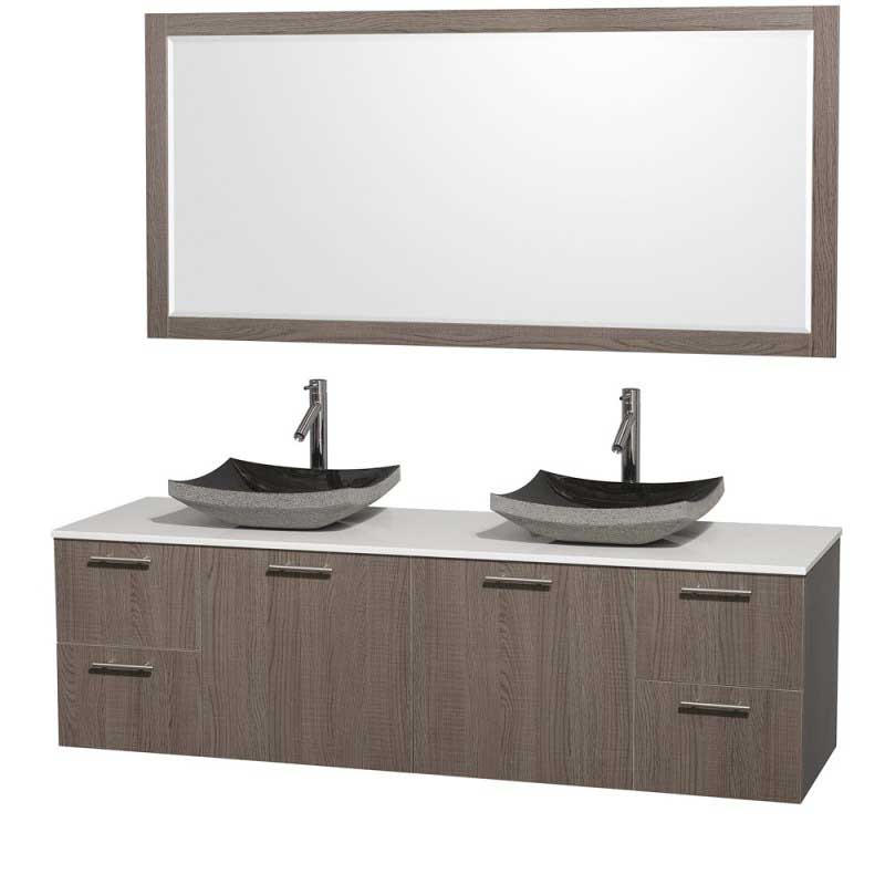 Wyndham Collection Amare 72" Wall-Mounted Double Bathroom Vanity Set with Vessel Sinks - Gray Oak WC-R4100-72-GROAK-DBL 4