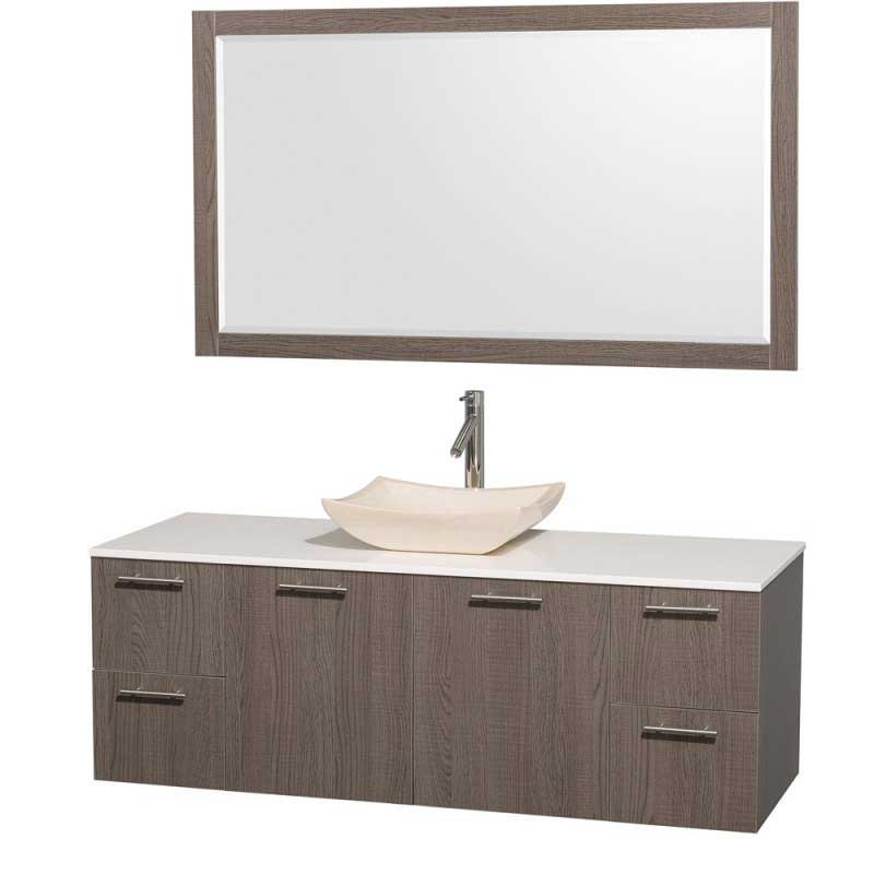 Wyndham Collection Amare 60" Wall-Mounted Single Bathroom Vanity Set with Vessel Sink - Gray Oak WC-R4100-60-GROAK-SGL 5