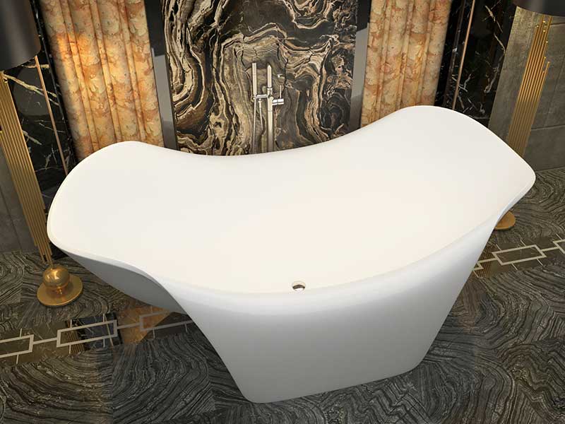 Anzzi Kerife 6.5 ft. Solid Surface Center Drain Freestanding Bathtub in Matte White FT-AZ8421 3