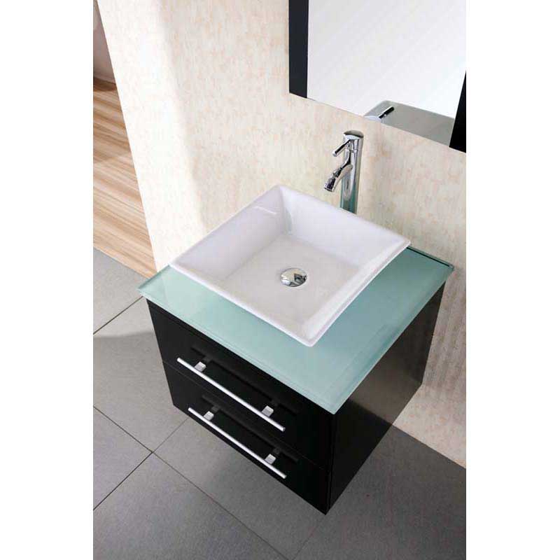 Design Element Portland 24" Single Sink - Wall Mount Vanity Set in Espresso w/ Glass Top 2