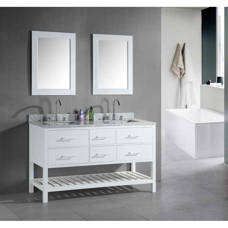 Design Element London 61" Double Sink Vanity Set in White with Open Bottom 4