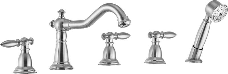 Anzzi Patriarch 2-Handle Deck-Mount Roman Tub Faucet with Handheld Sprayer in Brushed Nickel FR-AZ091BN