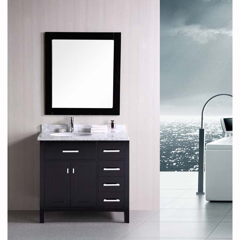 Design Element London 36" Single Sink Vanity Set in Espresso with Drawers on the Right