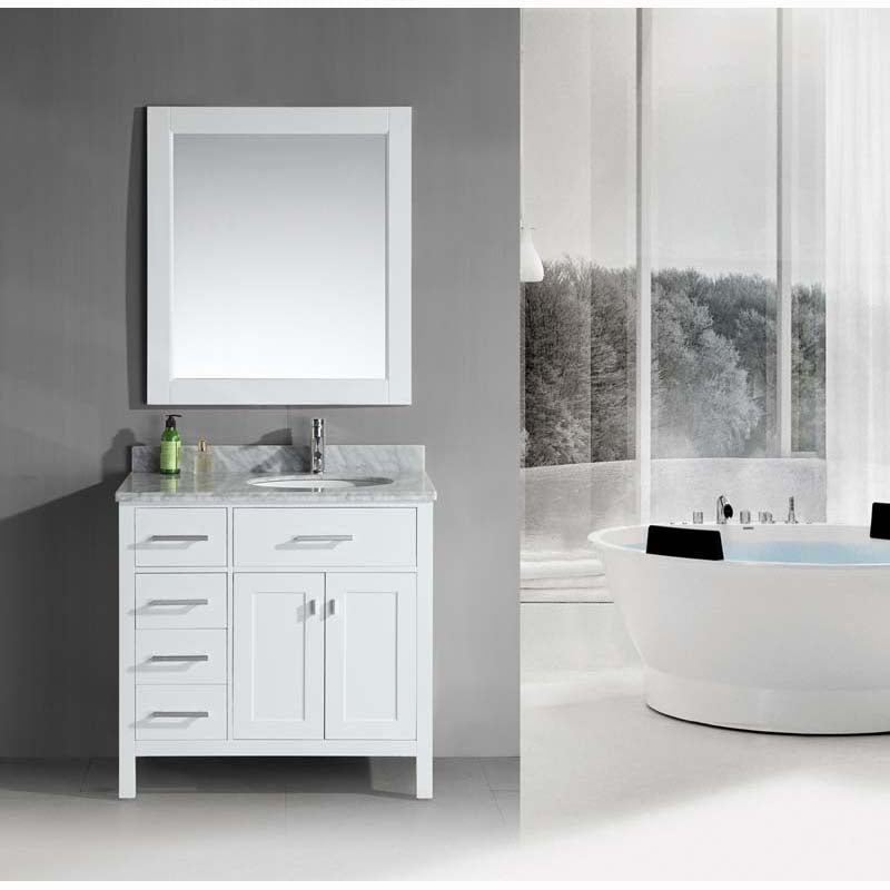 Design Element London 36" Single Sink Vanity Set in White Finish with Drawers on the Left