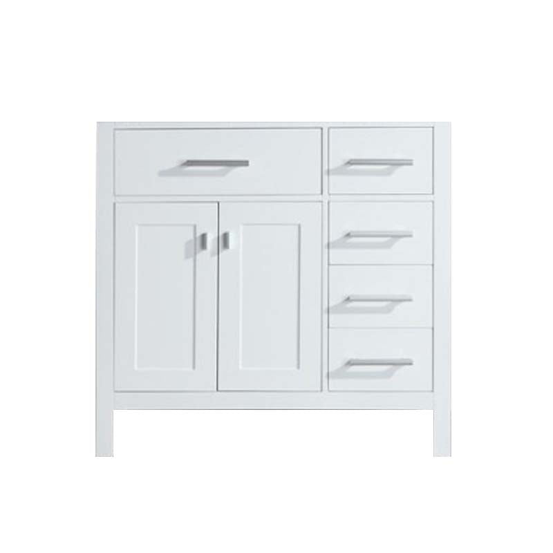 Design Element London 36" Single Sink Base Cabinet in White with Drawers on the Right