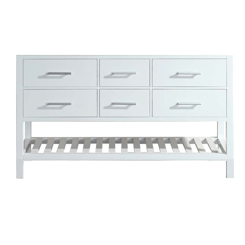 Design Element London 61" Double Sink Base Cabinet in White with Open Bottom