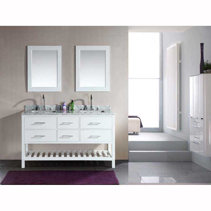 Design Element London 61" Double Sink Vanity Set in White with Open Bottom