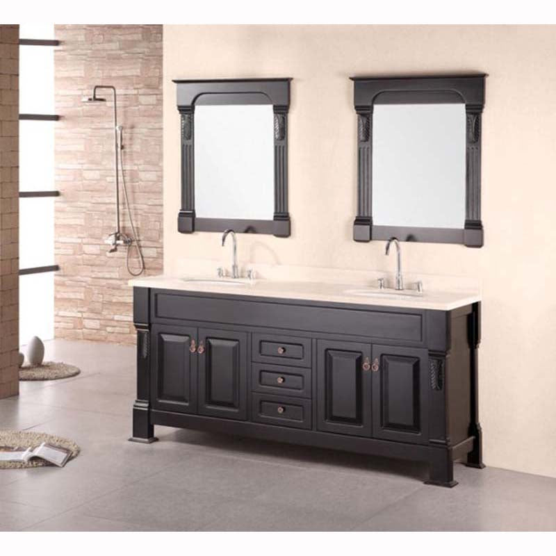Design Element Marcos 72" Double Sink Vanity Set with Travertine Stone Countertop in Espresso