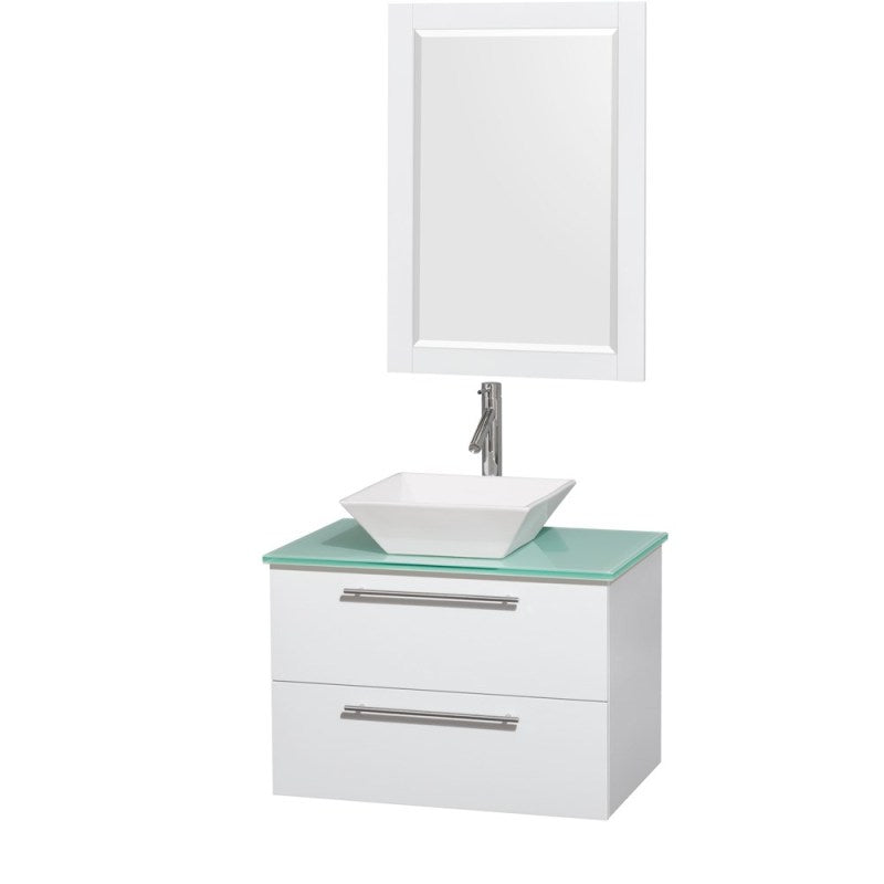 Wyndham Collection Amare 30" Wall-Mounted Bathroom Vanity Set with Vessel Sink - Glossy White WC-R4100-30-WHT