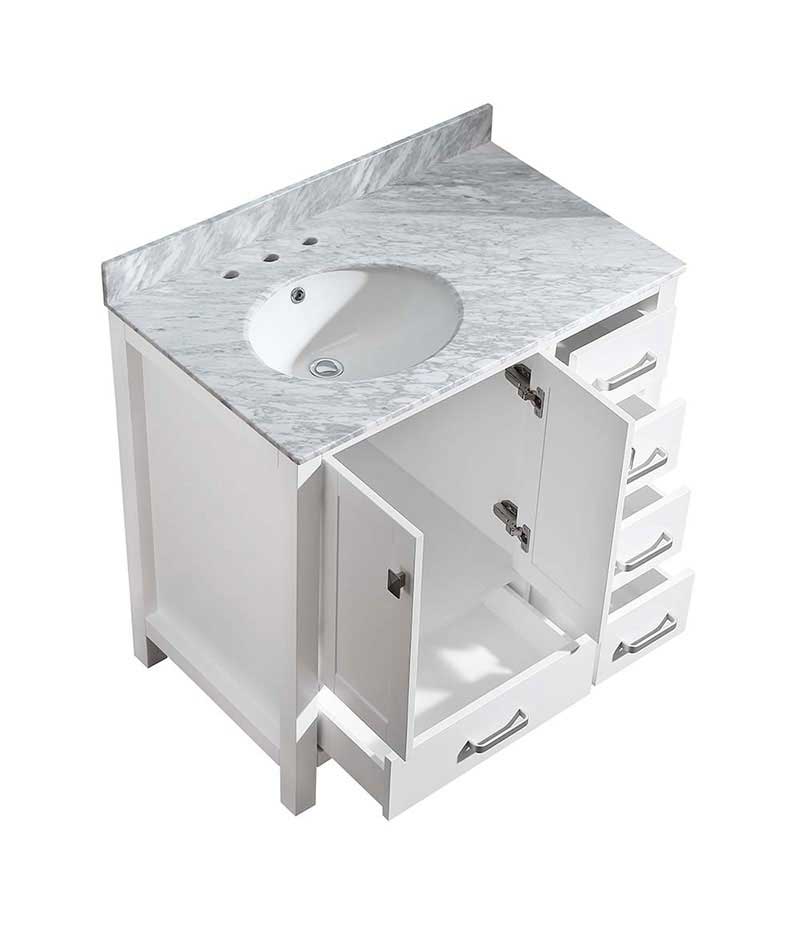 Anzzi Chateau 36 in. W x 22 in. D Vanity in White with Marble Vanity Top in Carrara White with White Basin and Mirror 18