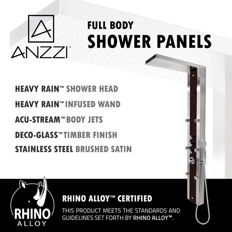 Anzzi Kiki 59 in. 6-Jetted Full Body Shower Panel with Heavy Rain Shower and Spray Wand in Mahogany Style Deco-Glass  3
