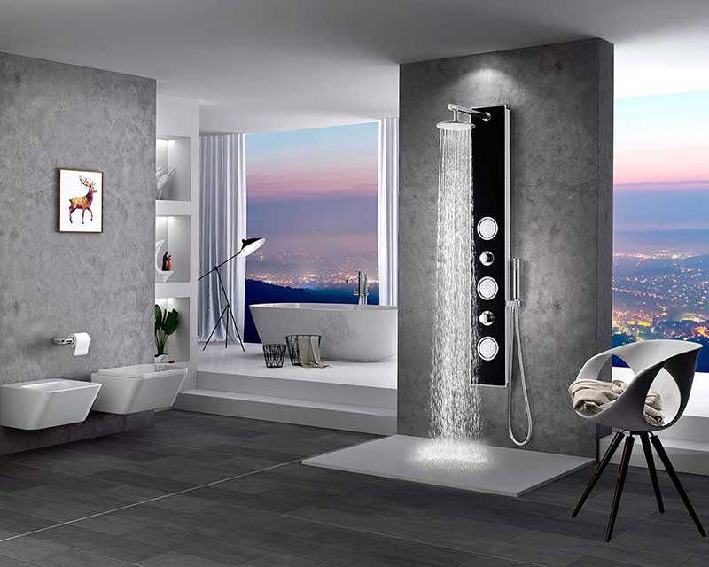 Anzzi LLANO Series 66 in. Full Body Shower Panel System with Heavy Rain Shower and Spray Wand in Black 5