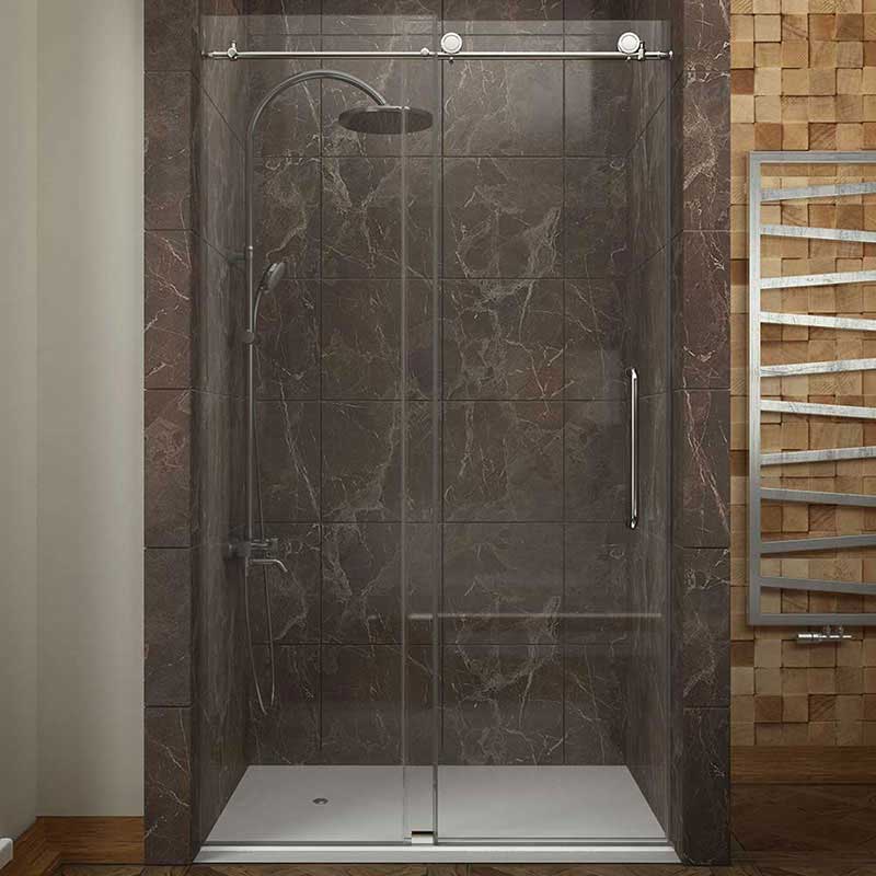 Anzzi MADAM Series 60 in. by 76 in. Frameless Sliding shower door in Chrome with Handle 2