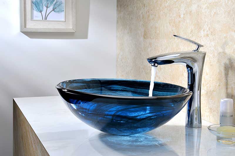 Anzzi Thalu Series Deco-Glass Vessel Sink in Sapphire Wisp N48 9