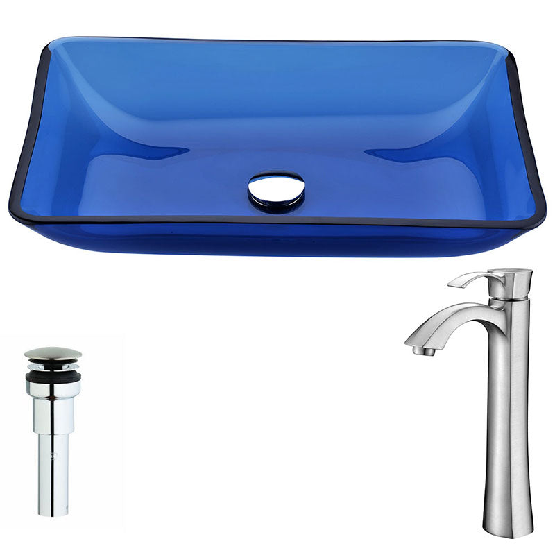 Anzzi Harmony Series Deco-Glass Vessel Sink in Cloud Blue with Harmony Faucet in Brushed Nickel