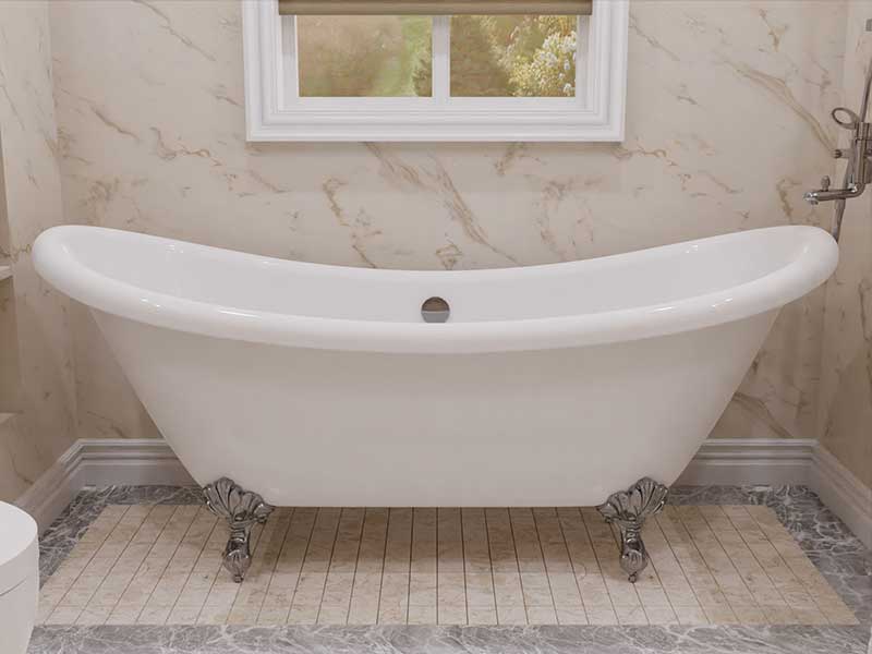 Anzzi 69.29” Belissima Double Slipper Acrylic Claw Foot Tub in White FT-CF130FAFT-CH 2