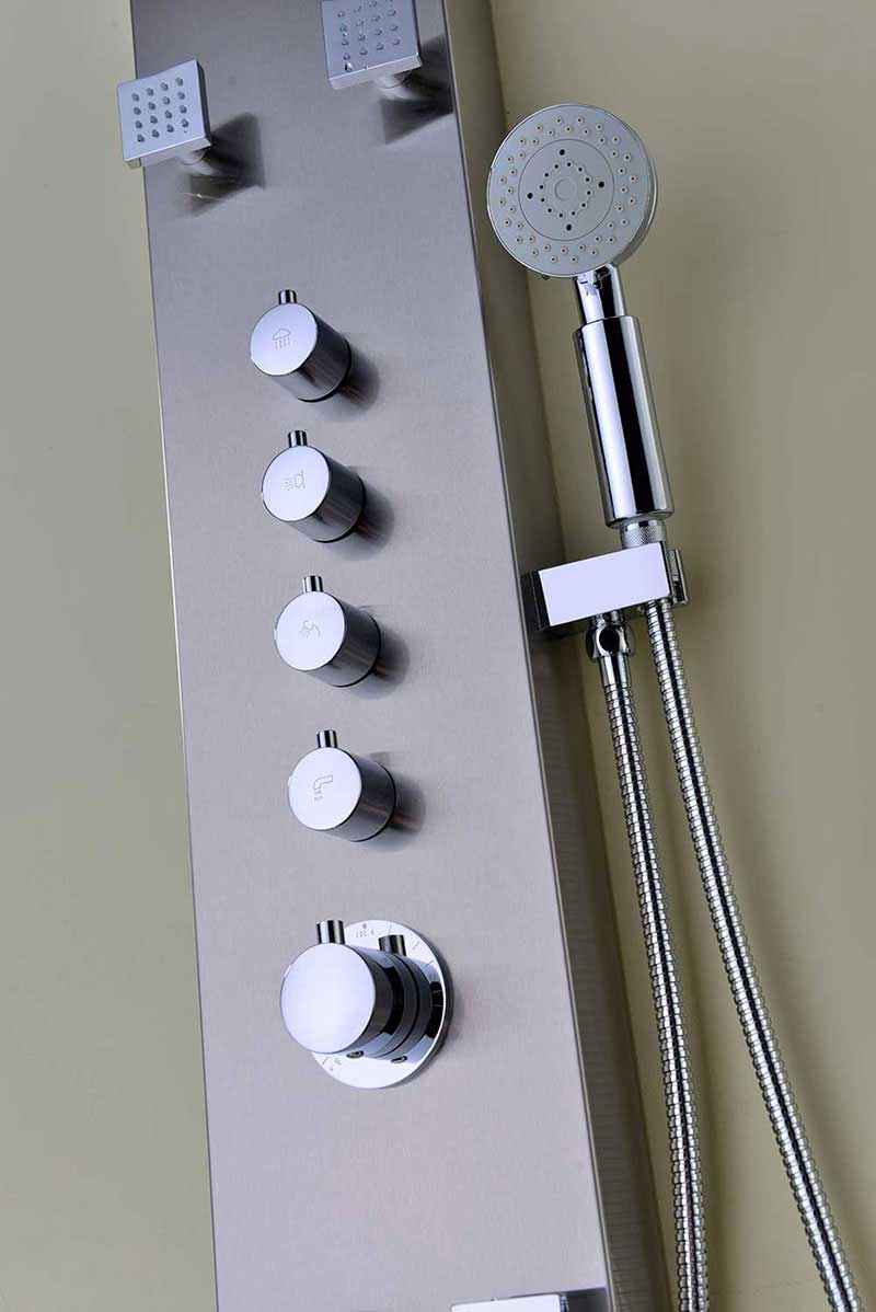 Anzzi Echo 63.5 in. 4-Jetted Full Body Shower Panel with Heavy Rain Shower and Spray Wand in Brushed Stainless Steel 8