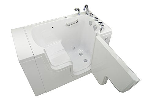 Ella's Bubbles OLA3252M-L-hHB Transfer32 Microbubble and Heated Seat Walk-In Bathtub with Left Outward Swing Door, Ella 5pc. Fast-Fill Faucet, Dual 2" Drains, White