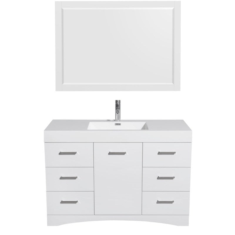 Wyndham Collection Delray 48" Bathroom Vanity Set With Integrated Sink - Glossy White, 46" Mirror Included WCR440048SGWARINTM46 3