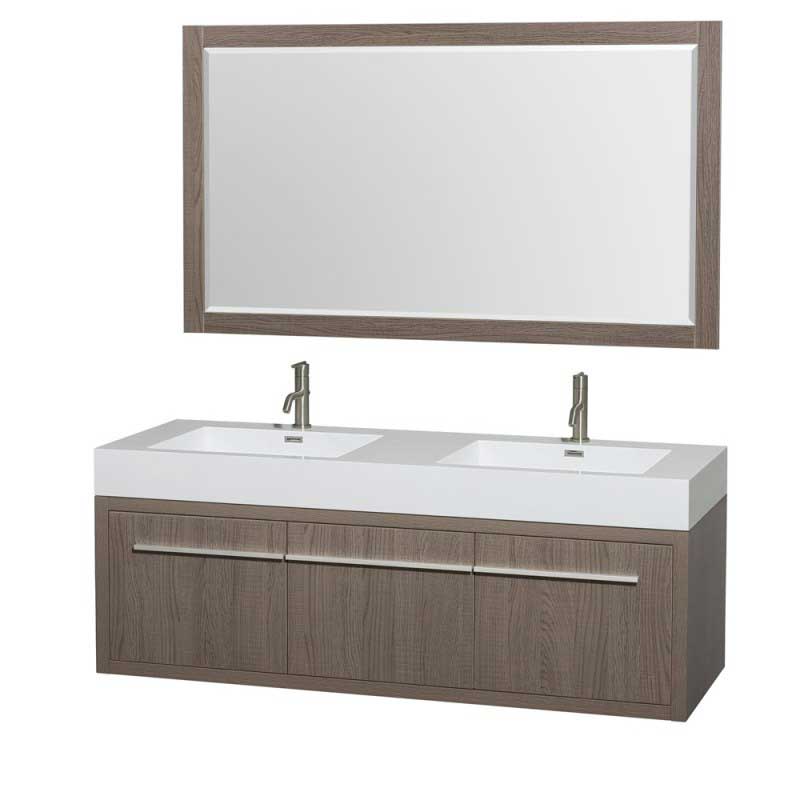 Wyndham Collection Axa 60" Wall-Mounted Double Bathroom Vanity Set With Integrated Sinks - Gray Oak WC-R4300-60-VAN-GRO