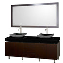 Wyndham Collection Malibu 72" Double Bathroom Vanity Set - Espresso Finish with Black Absolute Granite Counter and Black Granite Sinks WC-CG3000-72-ESP-BLK-GR