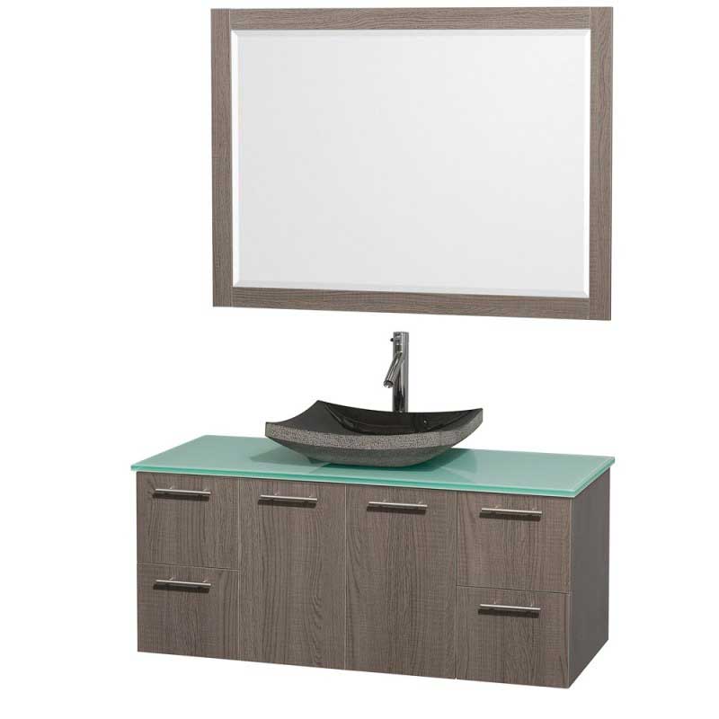 Wyndham Collection Amare 48" Wall-Mounted Bathroom Vanity Set with Vessel Sink - Gray Oak WC-R4100-48-GROAK 4