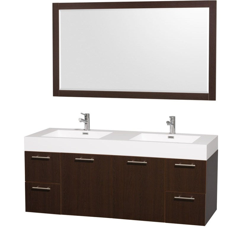 Wyndham Collection Amare 60" Wall-Mounted Double Bathroom Vanity Set with Integrated Sinks - Espresso WC-R4100-60-VAN-ESP--