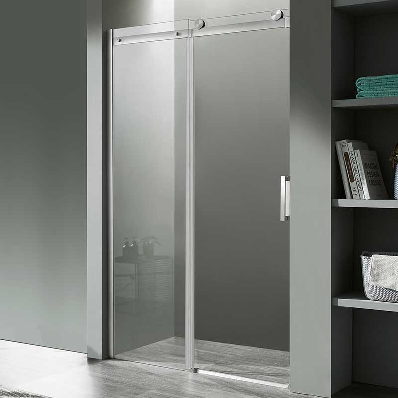 Anzzi Rhodes Series 48 in. x 76 in. Frameless Sliding Shower Door with Handle in Brushed Nickel SD-FRLS05701BN