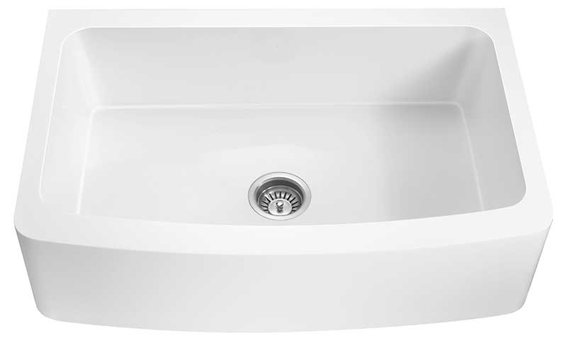 Anzzi Mesa Series Farmhouse Solid Surface 33 in. 0-Hole Single Bowl Kitchen Sink with 1 Strainer in Matte White K-AZ272-A1 2