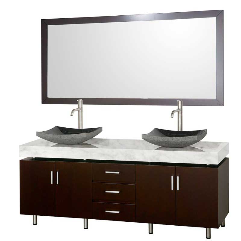 Wyndham Collection Malibu 72" Double Bathroom Vanity Set - Espresso Finish with White Carrera Marble Counter and Handles WC-CG3000H-72-ESP-WHTCAR 2