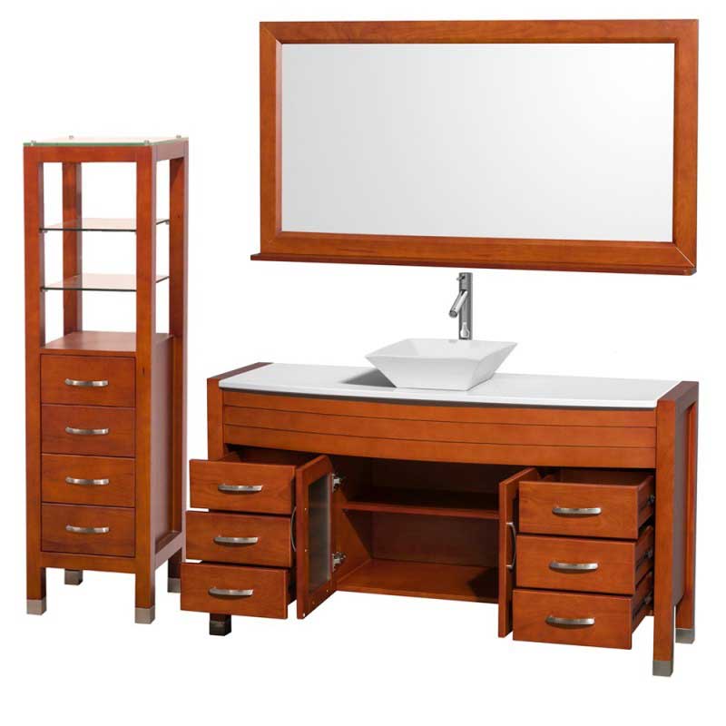 Wyndham Collection Daytona 60" Bathroom Vanity with Vessel Sink, Mirror and Cabinet - Cherry WC-A-W2109-60-T-CH-SET 3