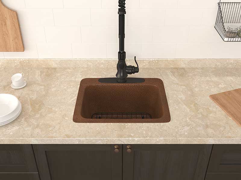 Anzzi Galley Drop-in Handmade Copper 18 in. 1-Hole Single Bowl Kitchen Sink in Hammered Antique Copper K-AZ266 4
