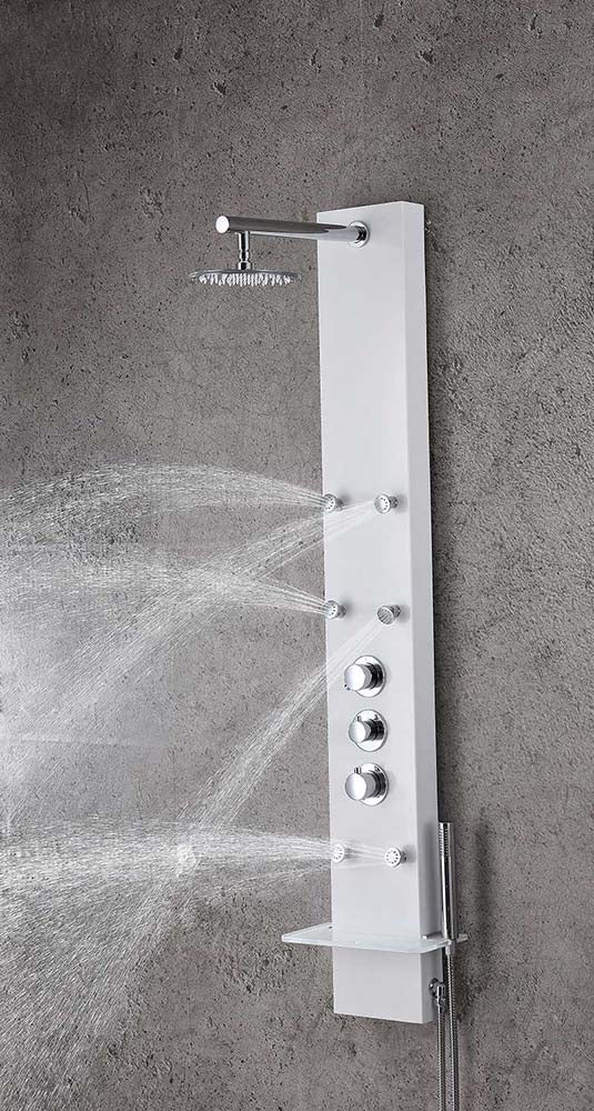 Anzzi Donna 60 in. 6-Jetted Full Body Shower Panel with Heavy Rain Shower and Spray Wand in White SP-AZ028 7
