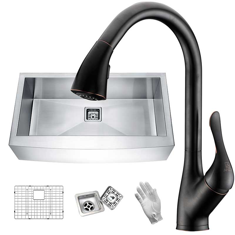 Anzzi Elysian Farmhouse 36 in. Single Bowl Kitchen Sink with Faucet in Oil Rubbed Bronze KAZ36201AS-031O