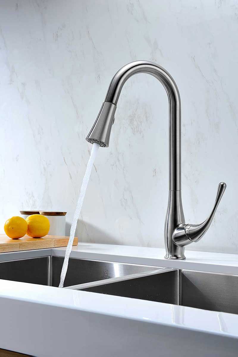 Anzzi Singer Pull Down Single Handle Kitchen Faucet in Brushed Nickel 3