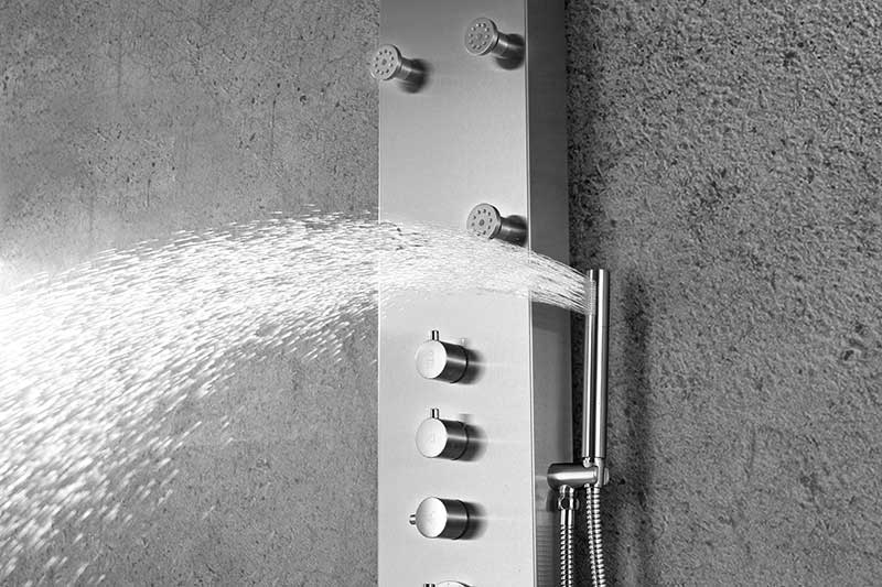 Anzzi Fontan 64 in. 6-Jetted Full Body Shower Panel with Heavy Rain Shower and Spray Wand in Brushed Steel SP-AZ026 11