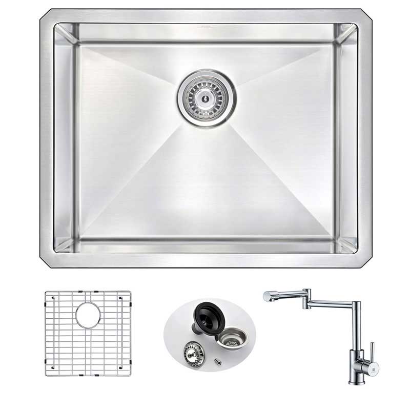 Anzzi VANGUARD Undermount Stainless Steel 23 in. Single Bowl Kitchen Sink and Faucet Set with Manis Faucet in Polished Chrome