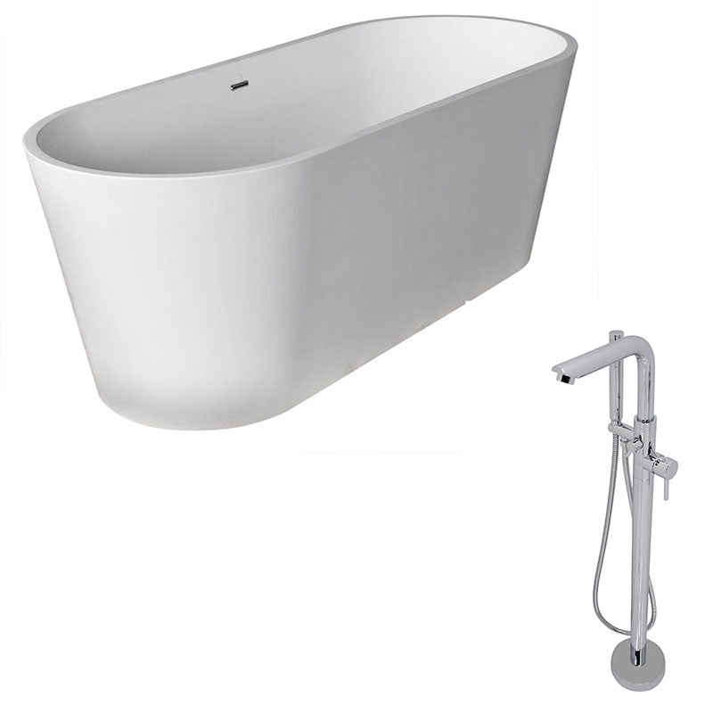 Anzzi Rossetto 5.6 ft. Man-Made Stone Freestanding Non-Whirlpool Bathtub in Matte White and Sens Series Faucet in Chrome