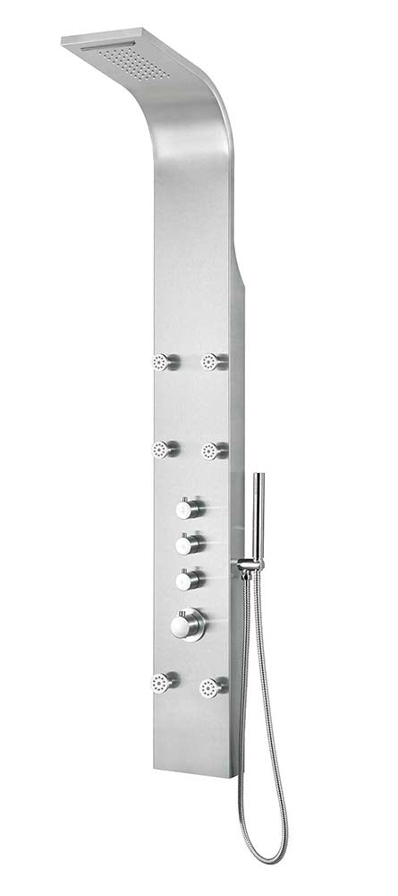 Anzzi Fontan 64 in. 6-Jetted Full Body Shower Panel with Heavy Rain Shower and Spray Wand in Brushed Steel SP-AZ026