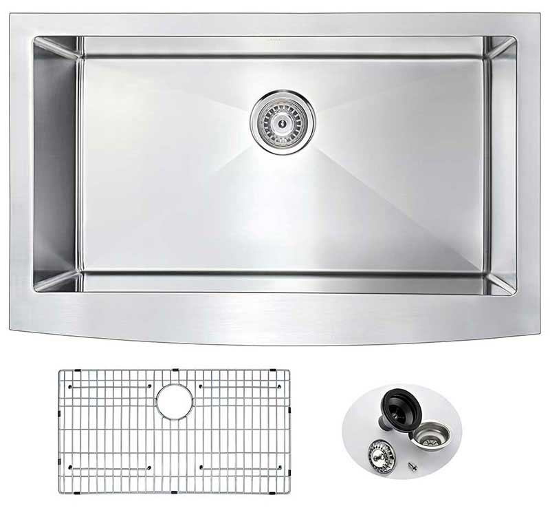 Anzzi ELYSIAN Farmhouse Stainless Steel 32 in. 0-Hole Single Bowl Kitchen Sink with Soave Faucet in Polished Chrome 10