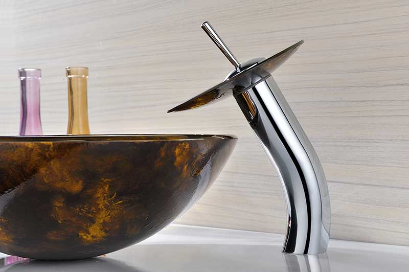 Anzzi Toa Series Deco-Glass Vessel Sink in Kindled Amber with Matching Chrome Waterfall Faucet LS-AZ8102 6