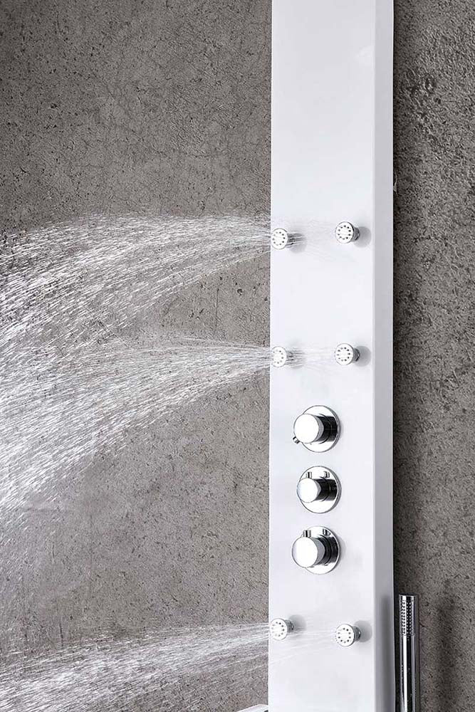 Anzzi Panther 60 in. 6-Jetted Full Body Shower Panel with Heavy Rain Shower and Spray Wand in White SP-AZ8088 11