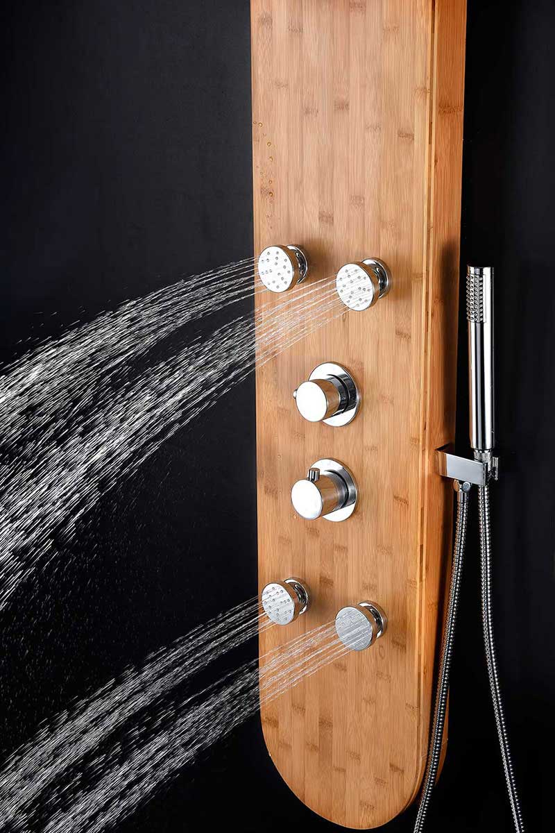 Anzzi CRANE Series 52 in. Full Body Shower Panel System with Heavy Rain Shower and Spray Wand in Natural Bamboo 7