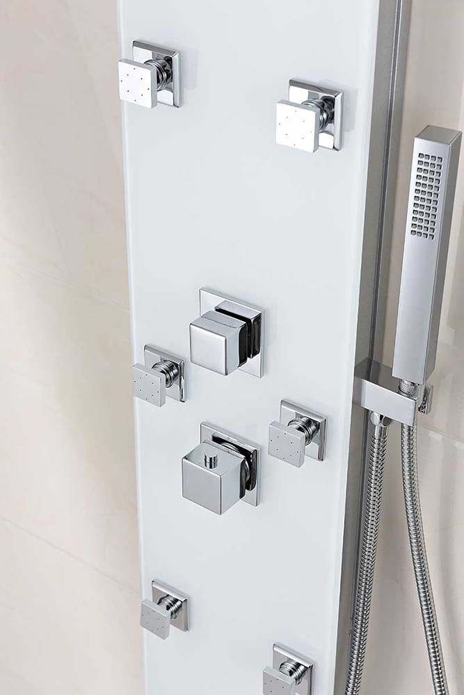 Anzzi Jaguar 60 in. 6-Jetted Full Body Shower Panel with Heavy Rain Shower and Spray Wand in White SP-AZ8089 10