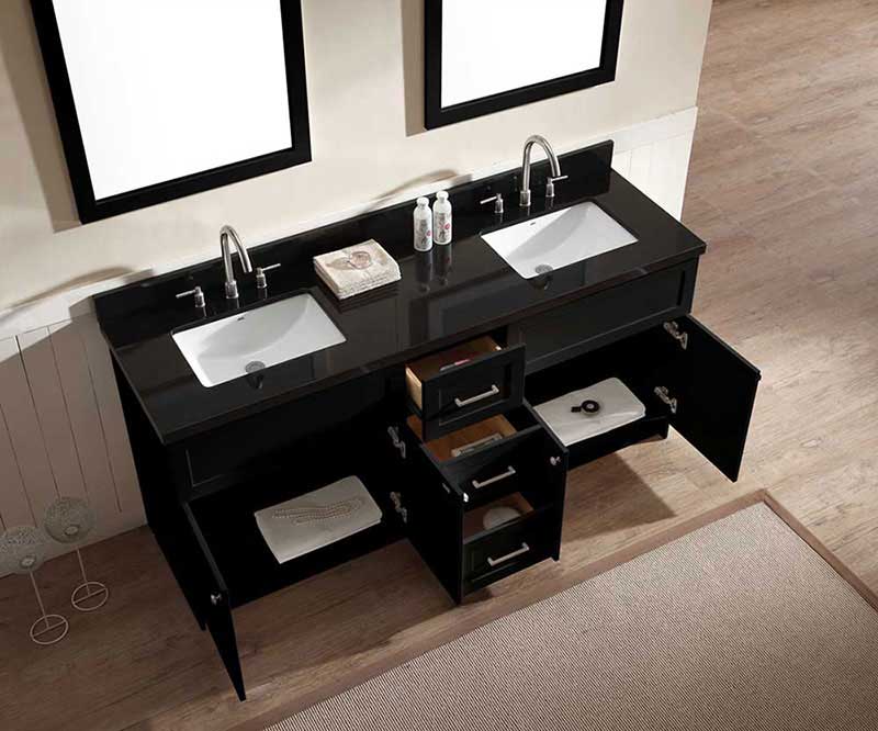Ariel Hamlet 73" Double Sink Vanity Set with Absolute Black Granite Countertop in Black 5