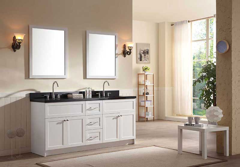 Ariel Hamlet 73" Double Sink Vanity Set with Absolute Black Granite Countertop in White 2