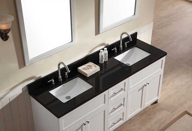 Ariel Hamlet 73" Double Sink Vanity Set with Absolute Black Granite Countertop in White 3